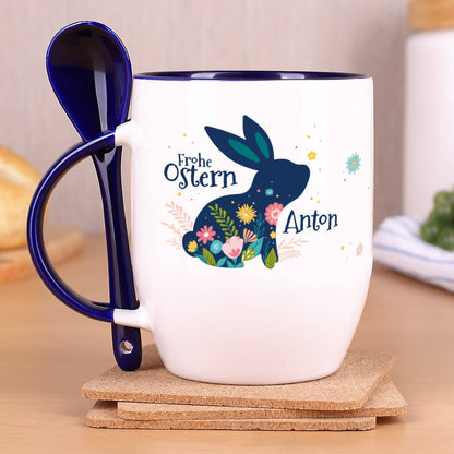 Frohe Ostern - Löffeltasse mit Osterhase und Name