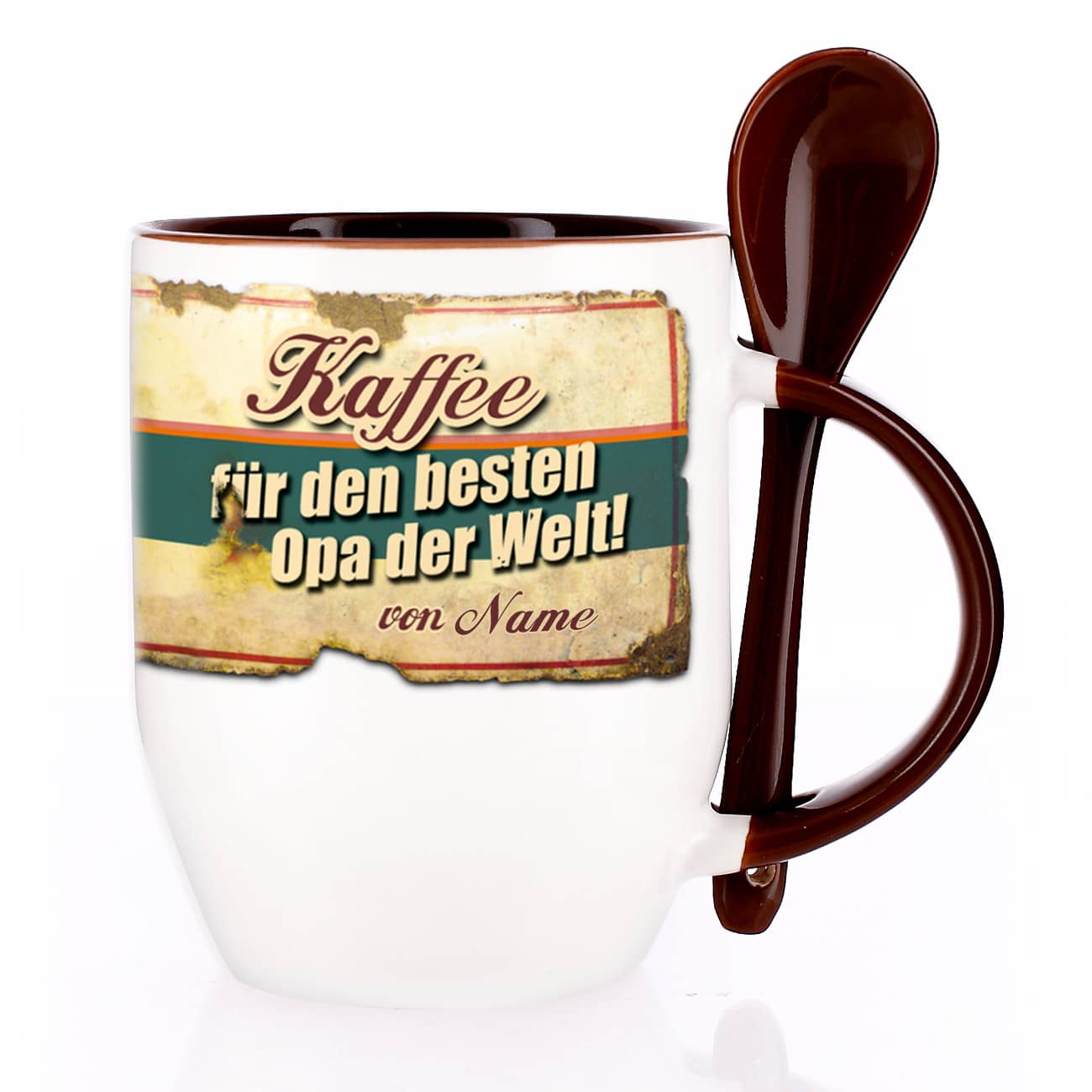 Löffeltasse für den besten Opa mit Wunschname bedruckt