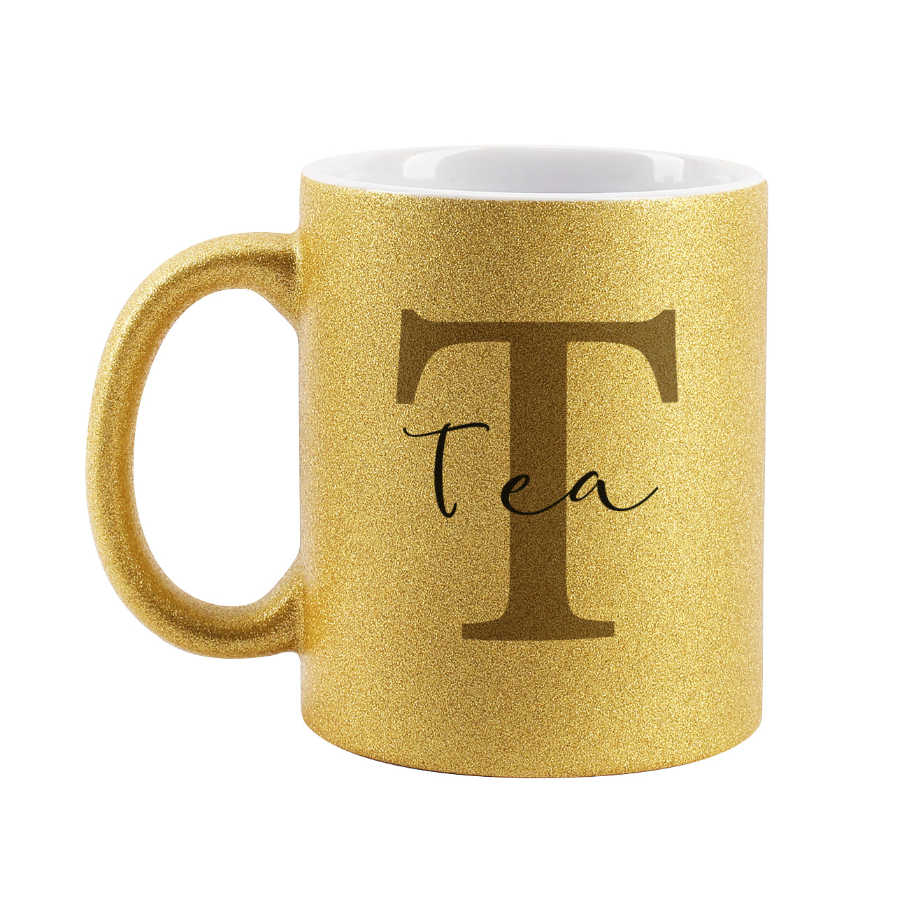 Tasse Gold Glitzer bedruckt mit Name und Initial 