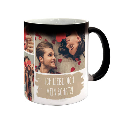 Magic Tasse mit vier Fotos und Wunschtext