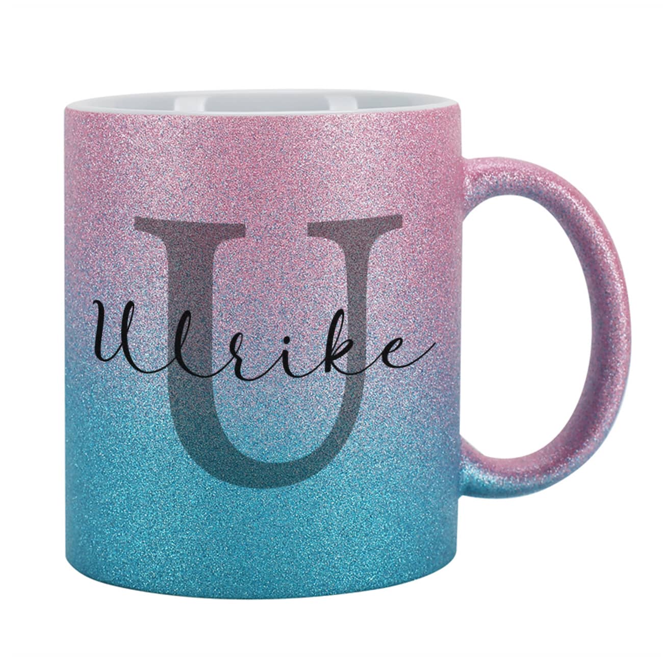 Glitzertasse in Pink / Blau mit Name und Initiale 