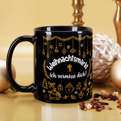 Weihnachtsmarkt-Tasse mit Ornamenten Ihrem Wunschtext