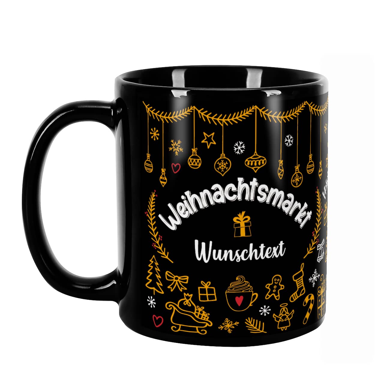 persönlich bedruckte Weihnachtsmarkt-Tasse in schwarz