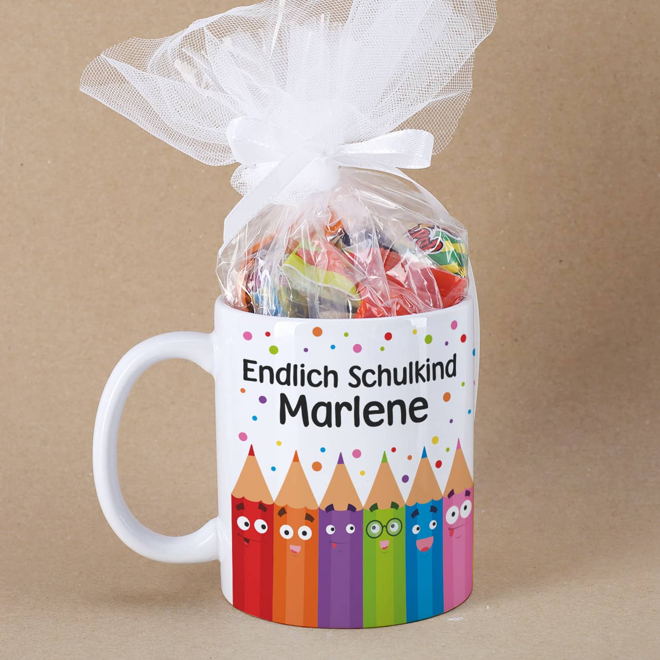 Personalisierte Tasse als Geschenk zur Einschulung mit Name personalisiert