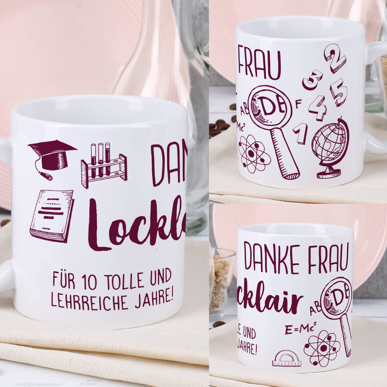 Tasse für Lehrerin als Geschenk zum Abschluss mit Name und Text