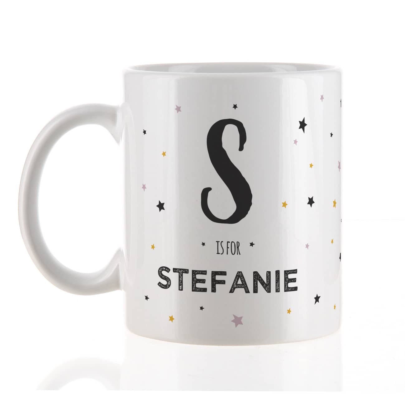 Tasse mit Name, Initiale und Sternen