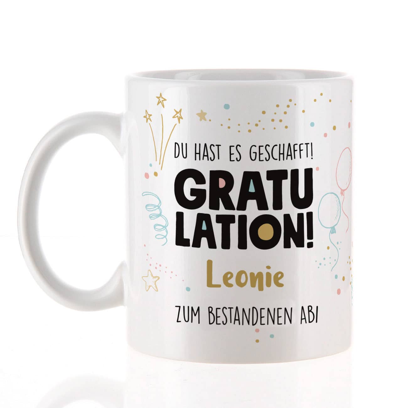 Gratulation, du hast es geschafft! Glückwunsch-Tasse mit Name und Text