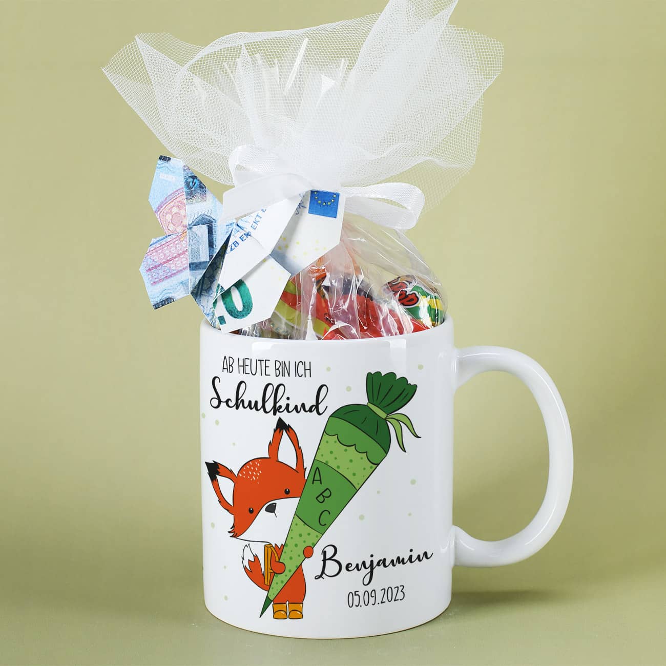 Personalisierte Tasse als Geschenk zur Einschulung mit Name personalisiert