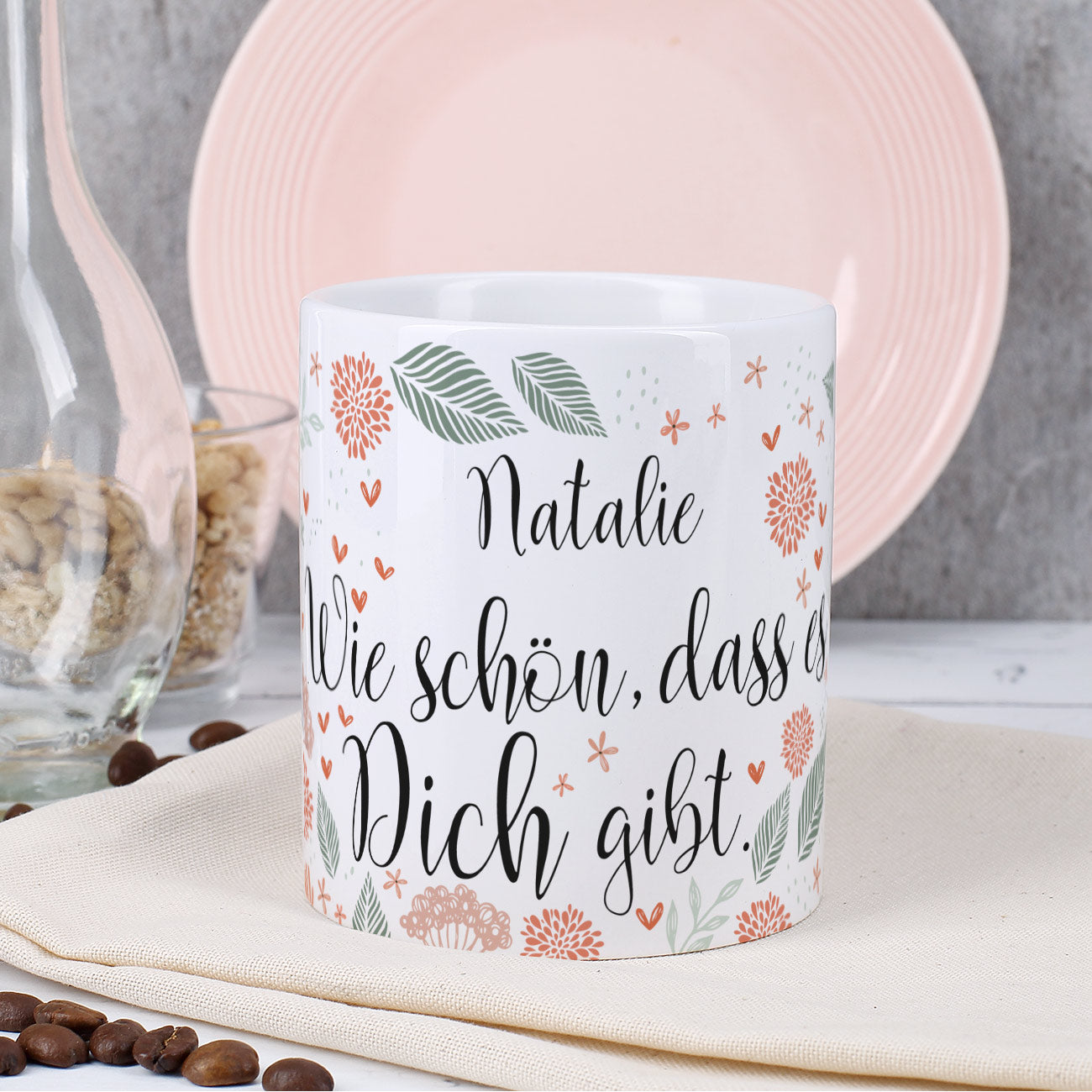 Keramikbecher "Wie schön, dass es Dich gibt" mit Name