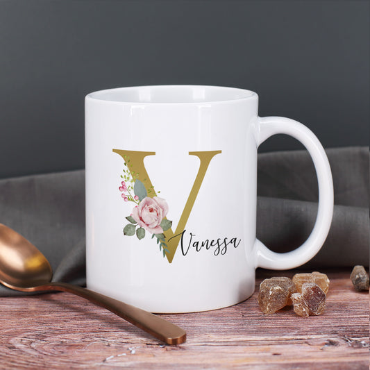 Tasse mit Rosen-Monogramm und Name