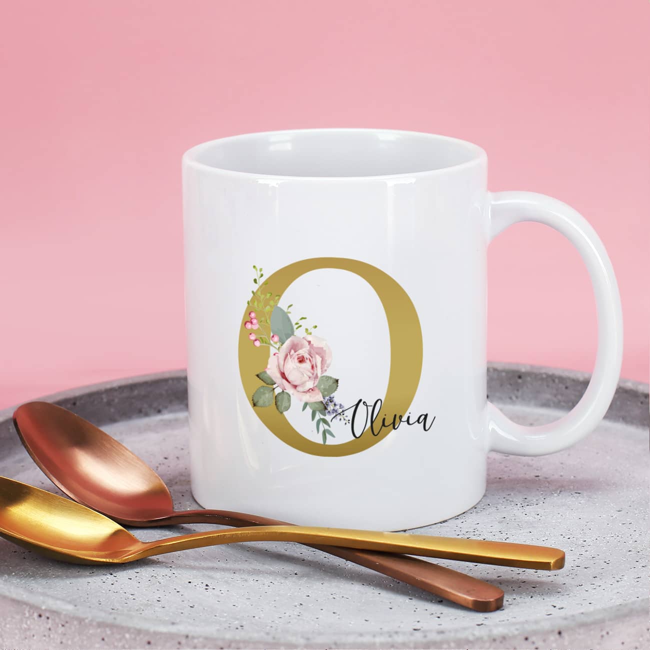 Kaffeetasse mit Rosen-Monogramm und Name