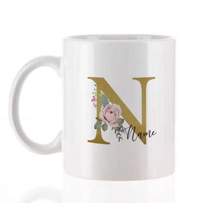 Tasse mit rosenverzierter Initiale und Name