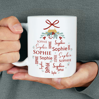 Weihnachts-Tasse mit Ihrem Namen in verschiedenen Schriftarten