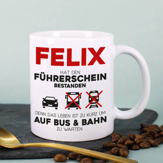 Führerschein bestanden - Tasse mit Name persönlich bedruckt