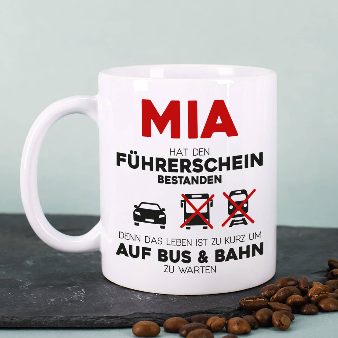 Tasse - Führerschein bestanden - mit Name 