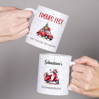 Weihnachts-Tasse mit Ihrem Text & Fiat 500 oder Scooter