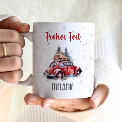 Weihnachts-Tasse mit Ihrem Text & VW Käfer