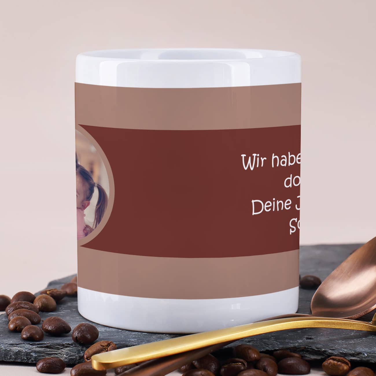 Tasse mit Foto und Text