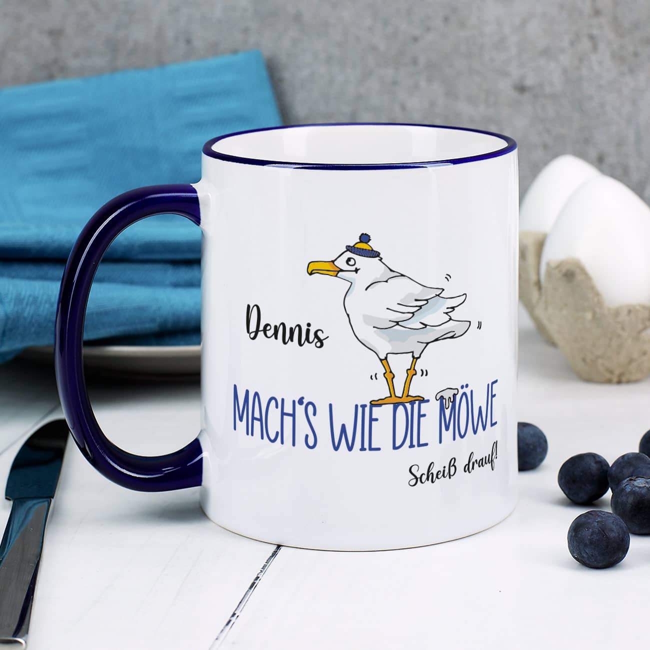 Mach's wie die Möwe... - Tasse mit Name