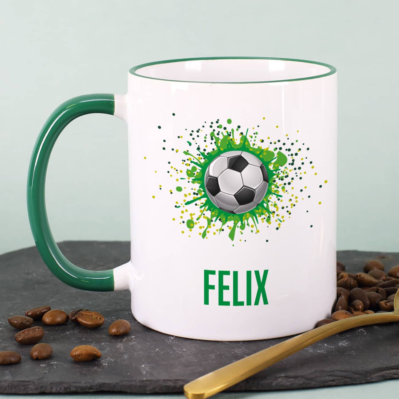 Persönliche Tasse mit Fußball Motiv und Name