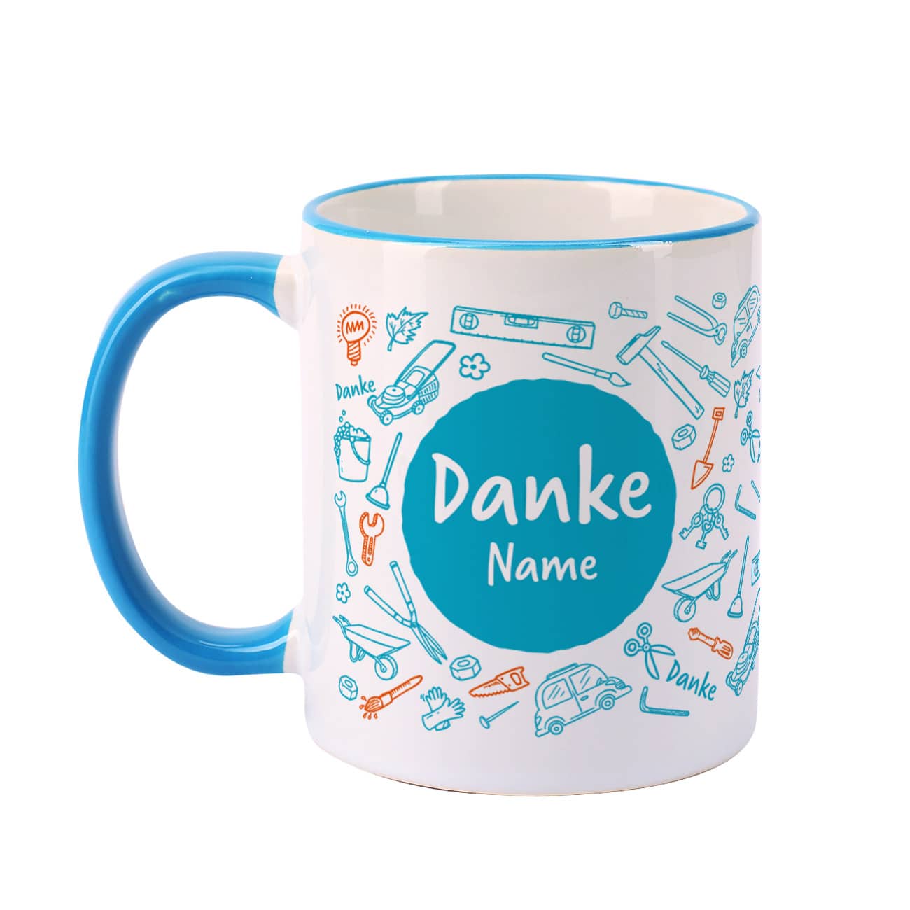 Danke Tasse mit Namen für Handwerker und Gärtner