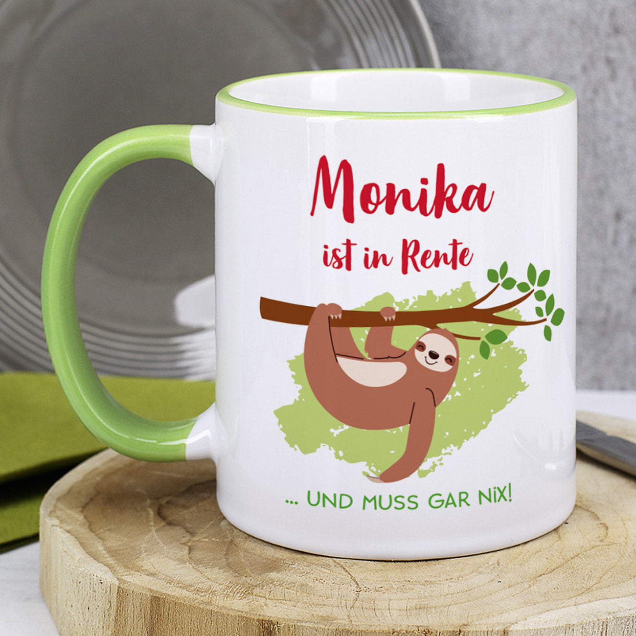 Tasse mit Faultier und Name - Geschenk für Rentner