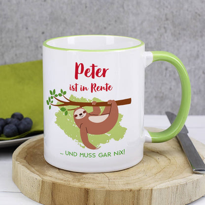 Faultiertasse mit Name - Geschenk für Rentner