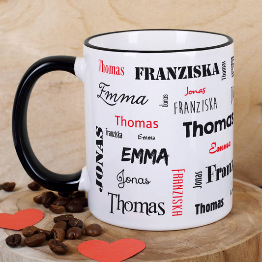 Tasse mit vier Namen, schwarz