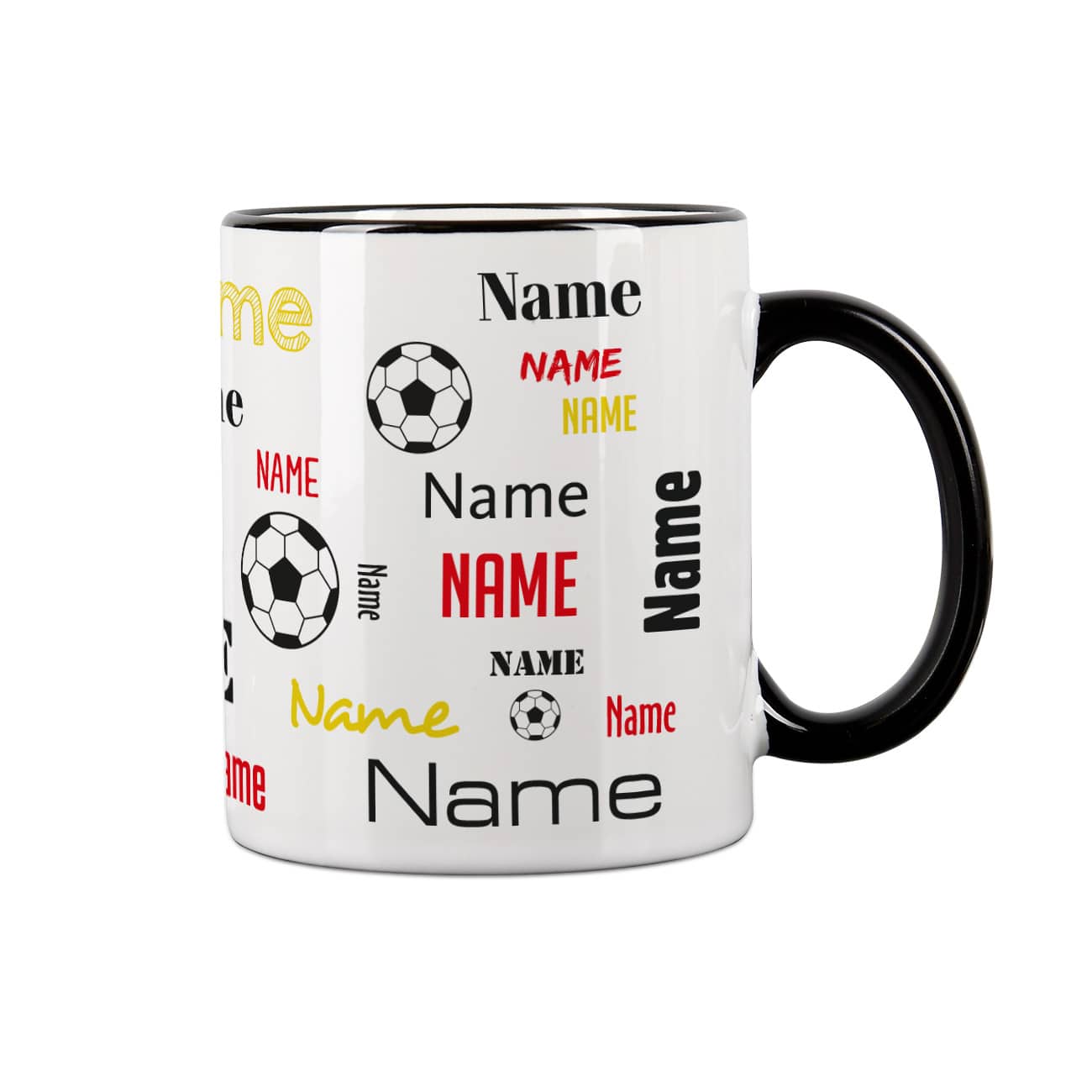 Fußballtasse mit Ihrem Namen in verschiedenen Schriftarten