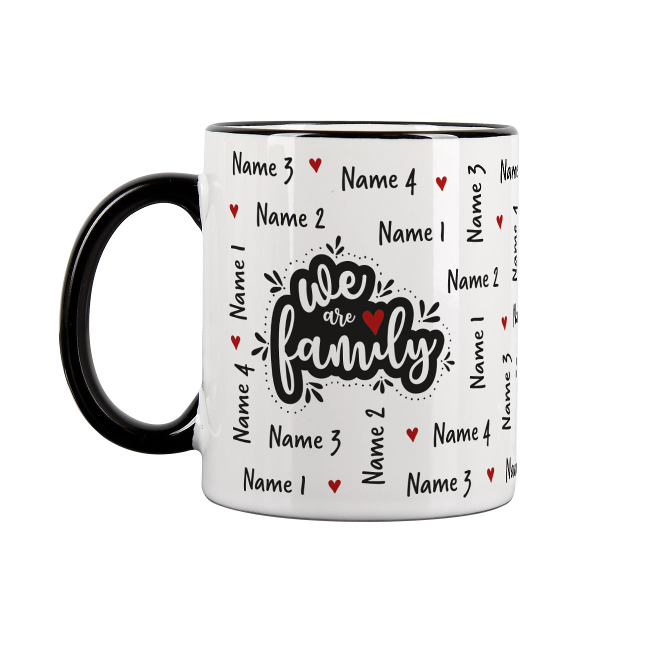 We are family - Tasse mit vier Namen bedruckt