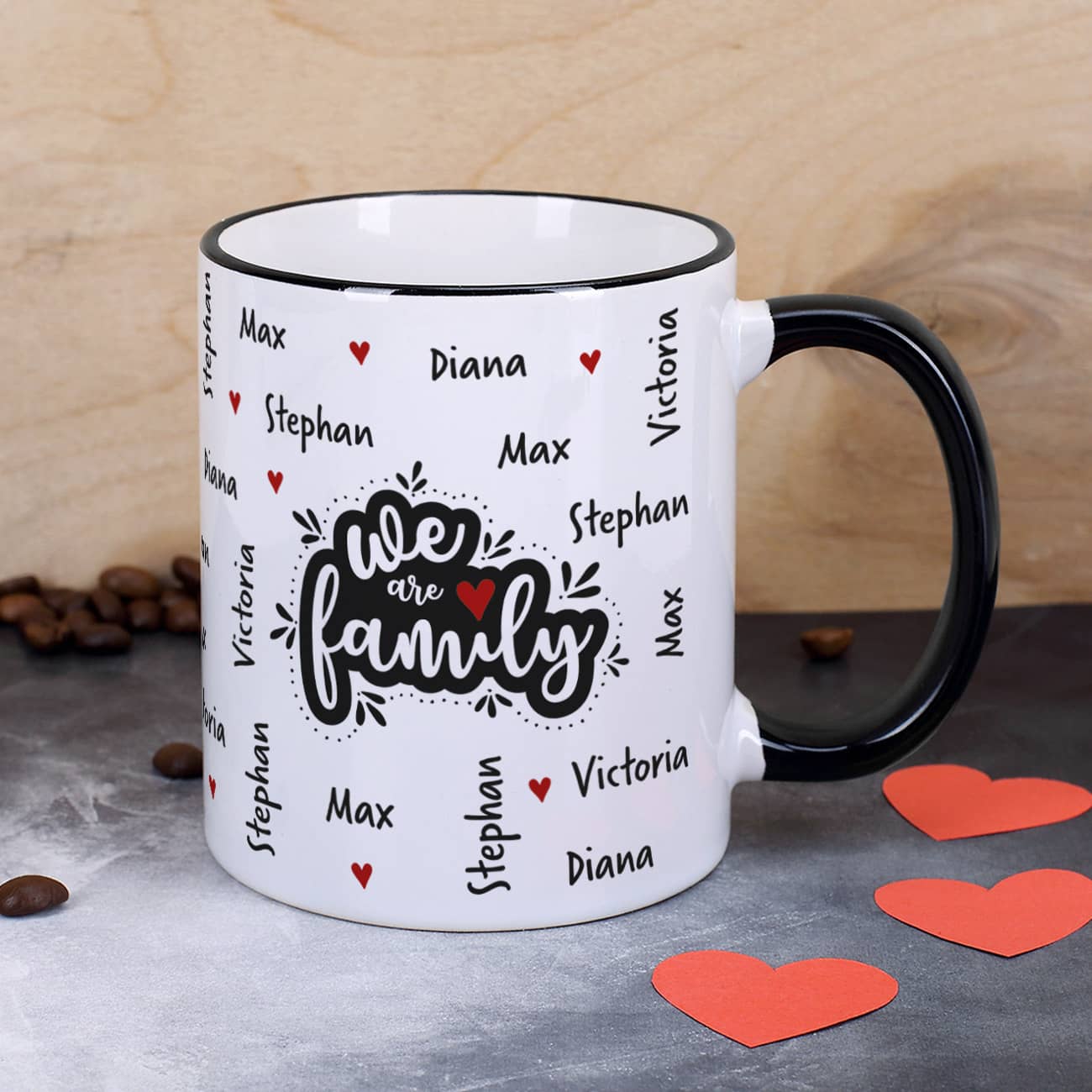 We are family - Tasse mit vier Namen