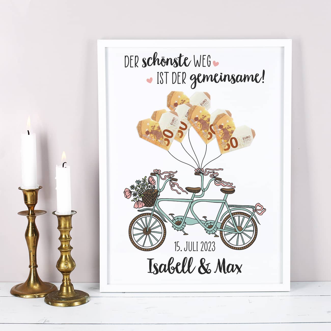 Originelles Geldgeschenk zur Hochzeit mit Namen und Datum personalisiert