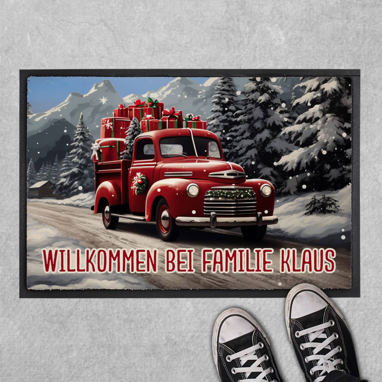 Weihnachts-Fußmatte mit Pickup & Ihrem Text