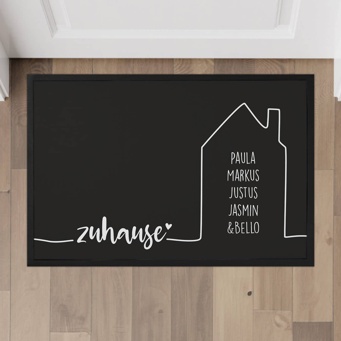 Zuhause-Schriftzug mit Haus-Motiv personalisiert mit Namen