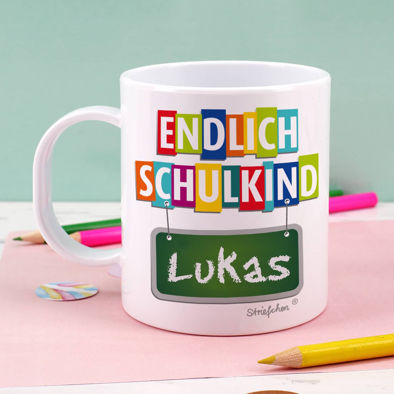 Bruchsichere Kunststoff-Tasse für Kinder zum Schulanfang