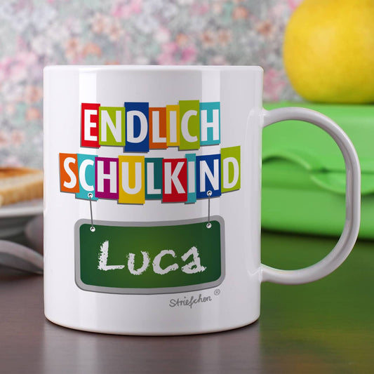 Tasse endlich Schulkind mit Namen bedruckt