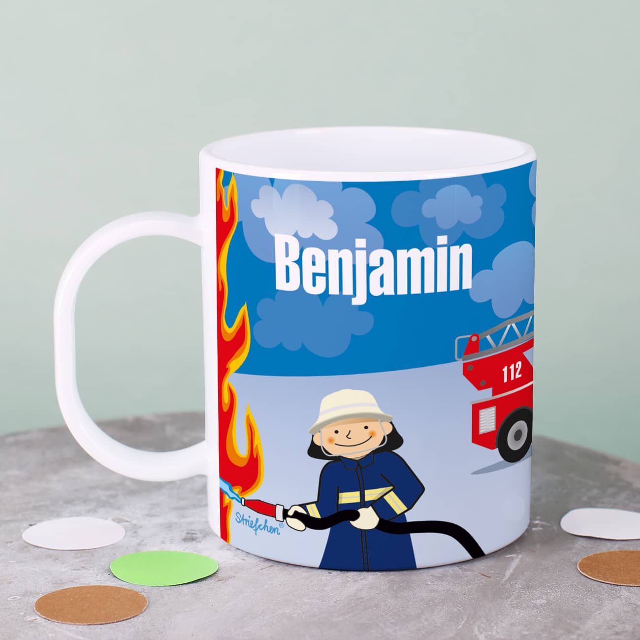 Kindertasse Feuerwehr mit Namen 