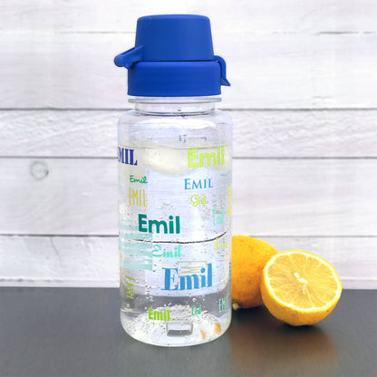 Transparente Trinkflasche  mit Name in verschiedenen Schriftarten, 0,4 L