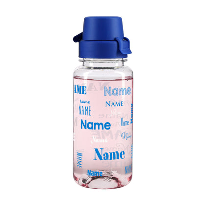 Transparente Trinkflasche  mit Name - blau weiss