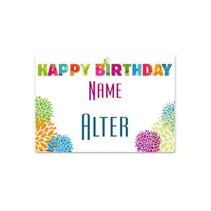 Banner zum Geburtstag mit Name, Alter und bunten Blumen