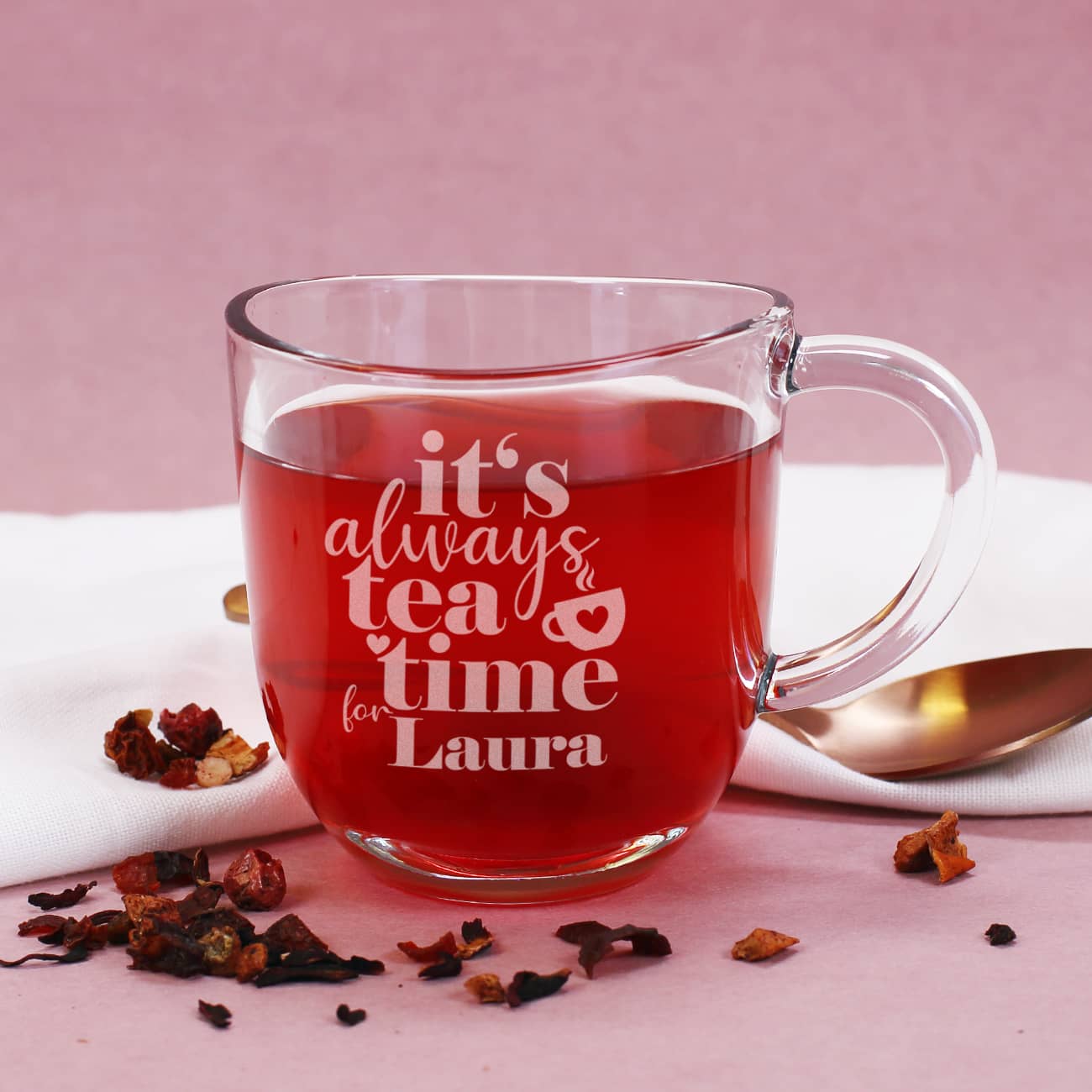 Teeglas "It's always tea time for" mit Name nach Wunsch