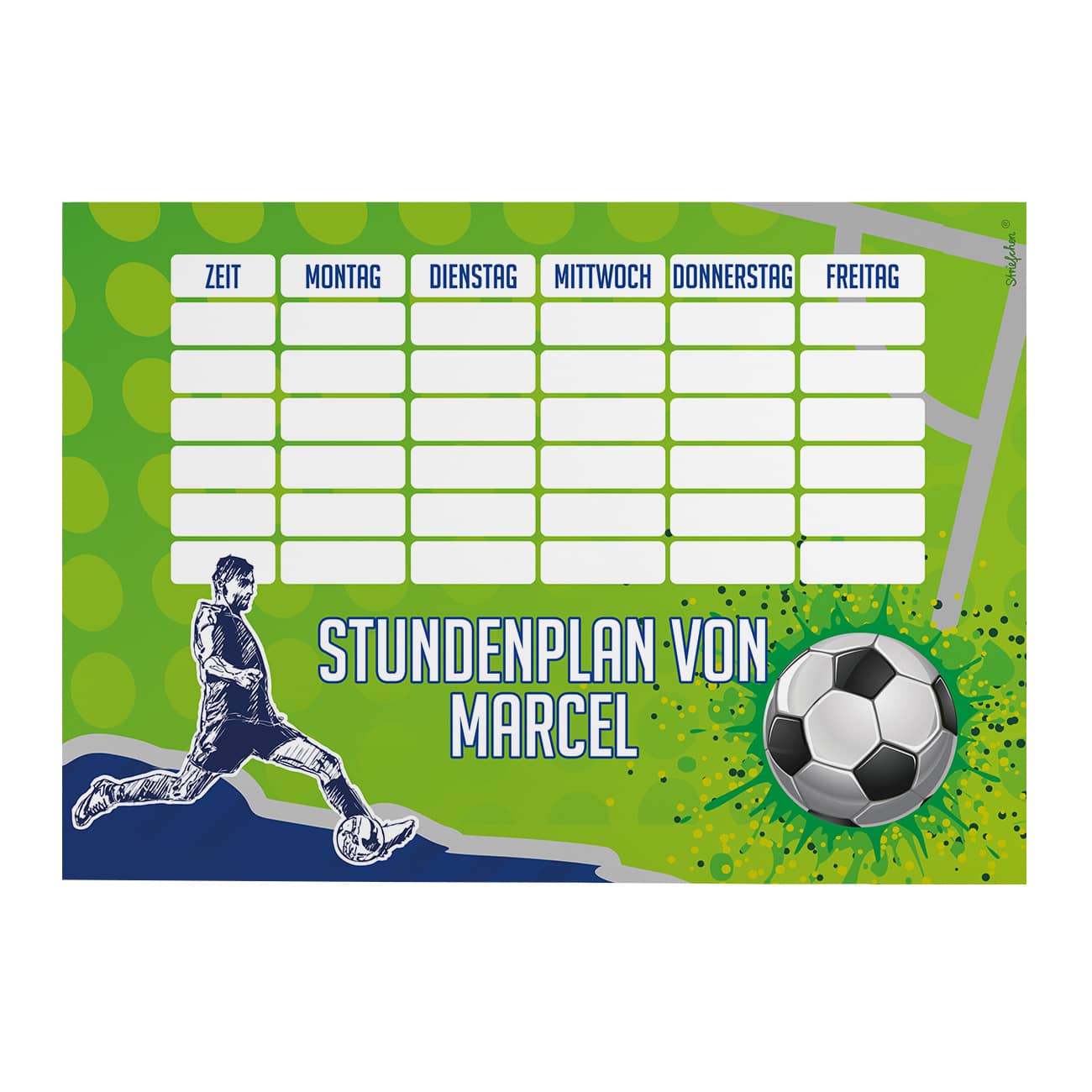 Fußball-Stundenplan mit magnetischer Rückseite