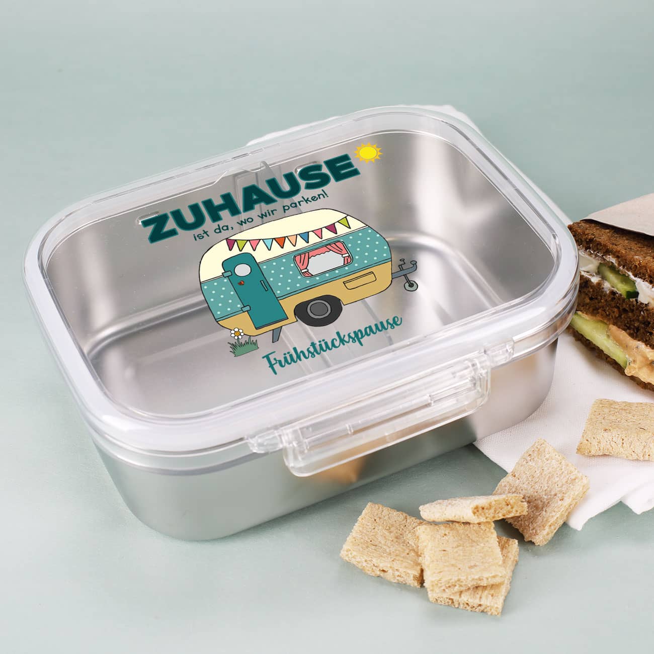 Zuhause ist da, wo wir parken! - Lunchbox für den Camper mit Wunschtext