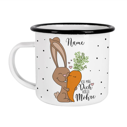 Emailletasse mit niedlichem Ostermotiv mit Name personalisiert