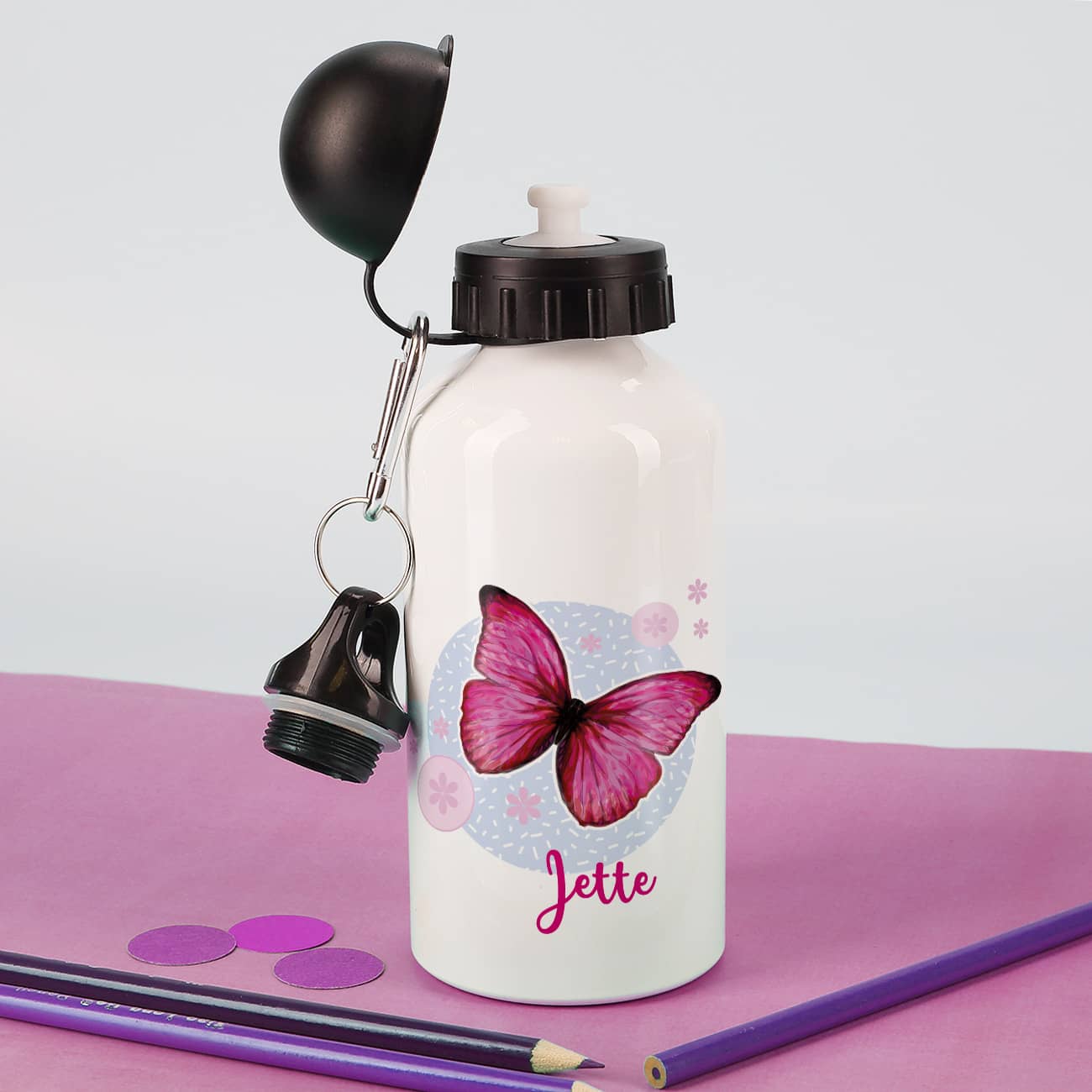 Trinkflasche mit Schmetterling und Name 500ml