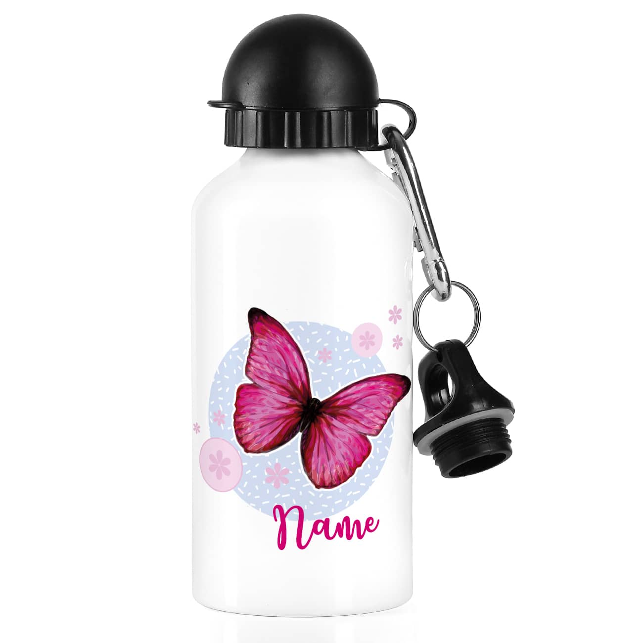 Trinkflasche mit Schmetterling und Name für Mädchen