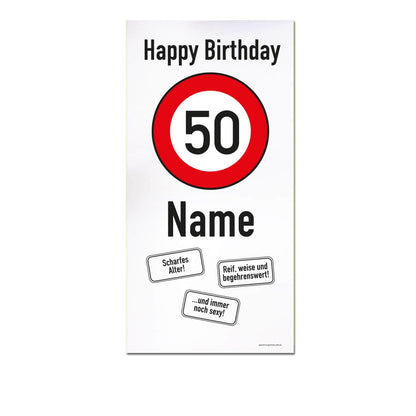 Banner mit 50er Verkehrszeichen zum Geburtstag