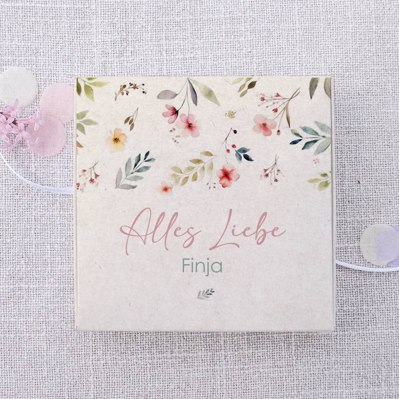 Alles Liebe - Geldgeschenkbox mit Blüten, Name und Wunschtext