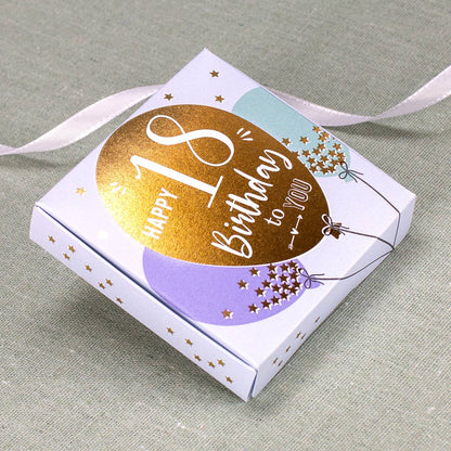 Happy Birthday 18 - Geschenkbox für Geldgeschenke mit Goldprägung und Text