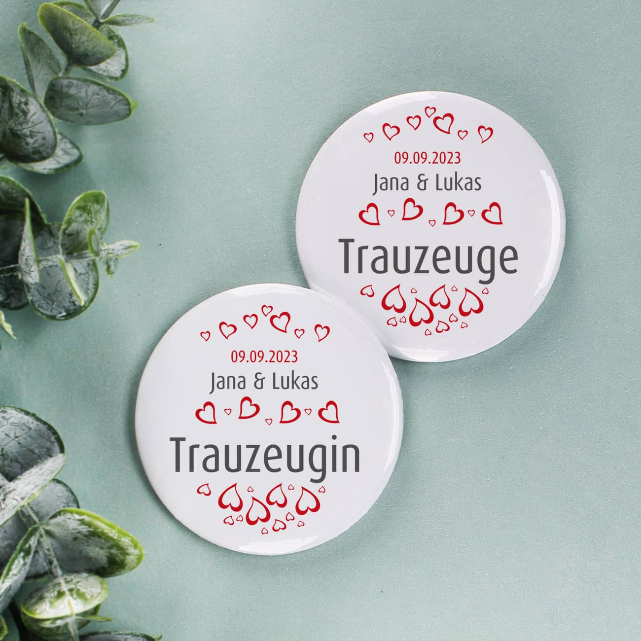 Button mit Namen und Datum der Hochzeit und extra Textfeld